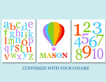 Hot Air Balloon nursery Wall Art,Alphabet Nursery Art,Numbers Wall Art,Playroom Wall Art Playroom Decor Balloon Wall Art c192-Sweet Blooms Decor