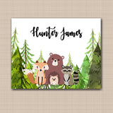 Woodland Animals Nursery Name Sign Wall Art Forest Trees C669