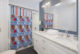 Baseball Shower Curtain Baseball Bathroom Decor Red Navy Blue Stripes Baseball Bat Glove Boy Bathroom Kids Bathroom Bath Mat Towel S116