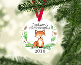 Fox Christmas Ornament Personalized Woodland Animals Baby Boy 1st First Christmas Baby Shower Gift New Baby Holiday Ornament 116