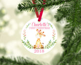 Giraffe Baby Girl Christmas Ornament Personalized Animals Baby's 1st First Christmas Baby Shower Gift New Baby Holiday Ornament 113
