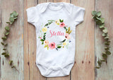 Floral Baby One Piece BodysuitPink Coral Personalized Baby Girl Outfit Baby Shower Gift Newborn Infant One-Piece Body Suit Baby Clothes 101