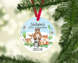 Woodland Christmas Ornament Animals Personalized Baby Boy 1st First Christmas Mountain Forest Shower Gift New Baby Holiday Ornament 147