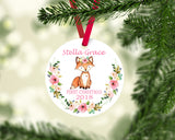 Baby Christmas Ornament Fox Personalized Floral Baby Girl 1st First Christmas Woodland Shower Gift New Baby Holiday floral Flowers 102
