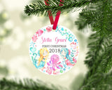 Memaid Christmas Ornament Personalized Sea Animals Baby Girl 1st First Christmas Baby Shower Gift New Baby Holiday Ornament Flowers