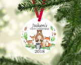 Woodland Christmas Ornament Animals Personalized Baby Boy 1st First Christmas Mountain Forest Shower Gift New Baby Holiday Ornament 118