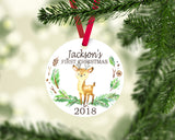 Deer Christmas Ornament Personalized Woodland Animals Baby Boy 1st First Christmas Baby Shower Gift New Baby Holiday Ornament 115