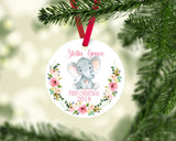 Baby Christmas Ornament Elephant Personalized Floral Baby Girl 1st First Christmas Shower Gift New Baby Holiday floral Ornament Flowers