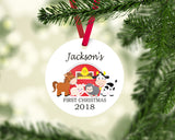 Farm Animals Christmas Ornament Animals Personalized Baby Boy 1st First Christmas Baby Shower Gift Holiday Ornament Cow Pig Horse Barn 124