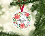 Baby Girl Christmas Ornament Personalized Wreath Baby Girl 1st First Christmas Baby Shower Gift New Baby Shower Gift  153