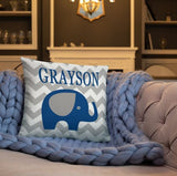 Elephant Nursery Throw Pillow Navy Blue Gray Chevron Elephants Baby Room Decor Elephant Baby Shower Gift Decorative Name Pillow 156
