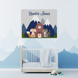 Woodland Animals Nursery Name Sign Wall Art Mountains Forest Trees C813