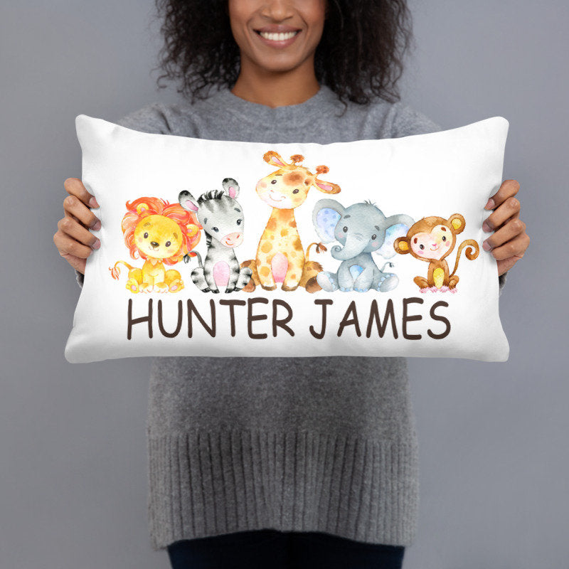 Safari Animals Pillow Nursery Decor Lion Monkey Elephant Giraffe