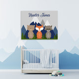 Woodland Animals Nursery Name Sign Wall Art Mountain Forest Trees C812