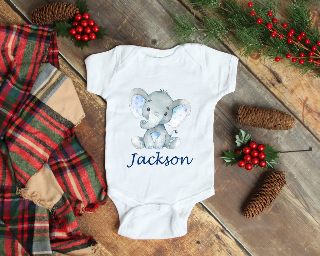 Baby One Piece Bodysuit Elephant Personalized Baby Boy Outfit Baby Shower Gift Newborn Infant One-Piece Body Suit Baby Clothes 115