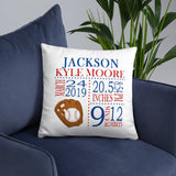 Baseball Birth Announcement Pillow Sports Personalized Birth Stats Throw Pillow Baby Shower Gift Baby Boy Red Nursery Decor Red Blue P190