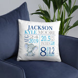 Elephant Birth Announcement Pillow Personalized Birth Stats Throw Pillow Baby Shower Gift Baby Boy Nursery Decor Bedding Navy Blue Gray P180