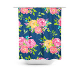 Floral Shower Curtain Watercolor Pink Navy Blue Yellow Flowers Girl Bathroom Bath Mat Towel Modern Shower Curtain Guest Bathroom S130