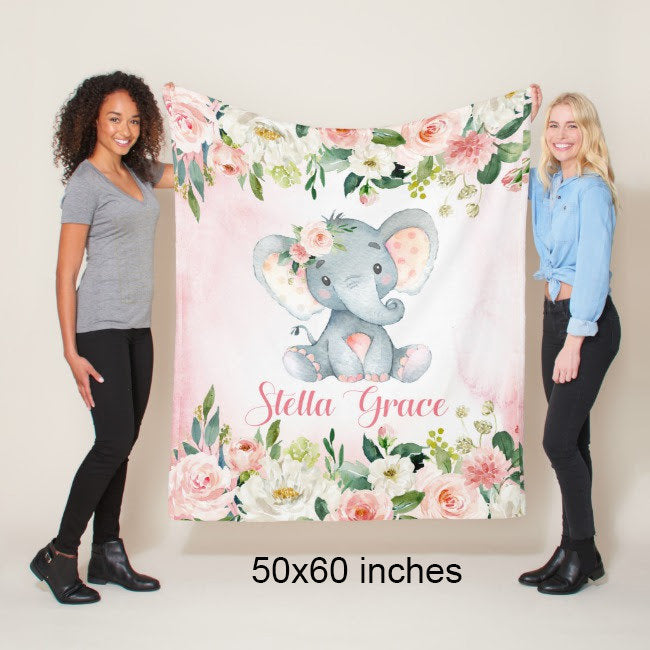 Floral Milestone Blanket Girl  Baby Blanket  Monthly Growth Tracker Newborn Baby Girl Name Blanket Pink Flowers Girl Shower Gift  B295