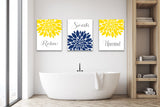 Yellow Navy Blue Floral Shower Curtain Dahlia Flowers Bathroom Decor Bath Mat Modern Simple Guest Bathroom Girls Bathroom P117