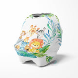 Jungle Safari Animals Baby Car Seat Canopy Cover Tropical Leaves Baby Shower Gift Shopping Cart Highchair Nursing Privacy Cover C106