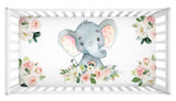 Elephant Blush Pink Watercolor Floral Baby Girl Nursery Decor Collection Gift Set:Crib Sheet,16x16 Throw Pillow,3(11x14) Unframed Wall Art