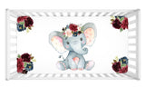 Elephant Floral Blush Pink Burgundy Red Navy Blue Maroon Gift Set :-Crib Sheet,16x16 Throw Pillow,3(11x14) Unframed Wall Art