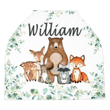 Woodland Animals Baby Car Seat Canopy Cover Eucalyptus Greenery Leaves Baby Shower Gift Shopping Cart Highchair Nursing Privacy Cover C105