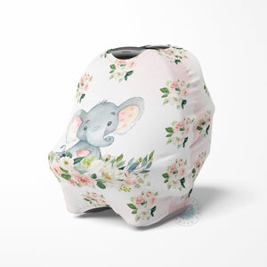 Elephant Baby Car Seat Cover Canopy Blush Pink Floral Girl Baby Shower Gift Shopping Cart Highchair Nursing Privacy Carseat Cover C102