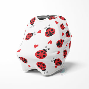 Ladybug Baby Car Seat Cover Canopy Red Black Hearts Girl Baby Shower Gift Shopping Cart Highchair Nursing Privacy Carseat Cover C108