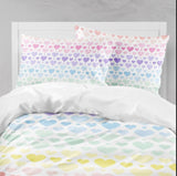 Rainbow Hearts Kids Comforter Set Pastel Hearts Pink Purple Teal Green Kids Bedding Set Pillow Shams Girl Name Bedding  103