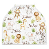 Safari Animals Baby Car Seat Canopy Cover Jungle Animals Tropical Leaves Baby Shower Gift Shopping Cart Highchair Nursing Privacy Cover C113
