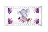 Elephant Purple Watercolor Floral Baby Girl Nursery Decor Collection -Crib Sheet,16x16 Throw Pillow,3(11x14) Unframed Wall Art