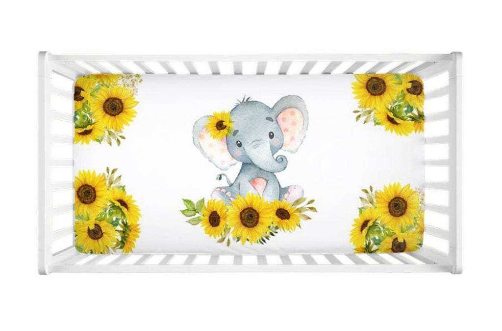Elephant Sunflowers Baby Girl Crib Sheet Newborn Sunflower Baby Shower Gift Nursery Crib Mattress Cover Crib Bedding 122