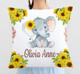 Sunflower Elephant Baby Girl Nursery Decor Collection Baby Shower Gift Set: Crib Sheet,16x16 Throw Pillow,3(11x14) Unframed Wall Art