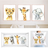 Safari Animals Nursery Decor Boy Girl Neutral Gift Set Lion Elephant Giraffe Zebra:Crib Sheet,16x16 Throw Pillow,3(11x14) Unframed Wall Art