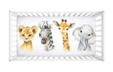 Safari Animals Nursery Decor Boy Girl Neutral Gift Set Lion Elephant Giraffe Zebra:Crib Sheet,16x16 Throw Pillow,3(11x14) Unframed Wall Art