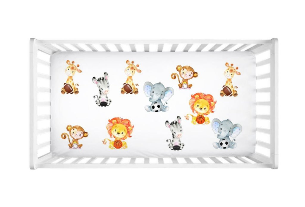 Safari Animals Sports Balls Crib Sheet Jungle Sports Balls Baby Shower Gift Nursery Mattress Cover  C131