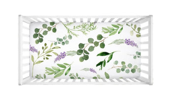 Eucalyptus Leaves Crib Sheet  Lavender Greenery Gender Neutral Girl Boy Newborn Baby Shower Gift Nursery Crib Mattress Cover C136