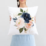 Blush Pink Navy Blue Watercolor Floral Nursery Decor Girl Baby Shower Gift Set :Crib Sheet,16x16 Throw Pillow,3(11x14) Unframed Wall Art