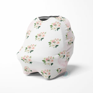 Pink Floral Baby Car Seat Cover Canopy Blush Pink Flowers Girl Baby Shower Gift Shopping Cart Highchair Nursing Privacy Carseat Cover C116