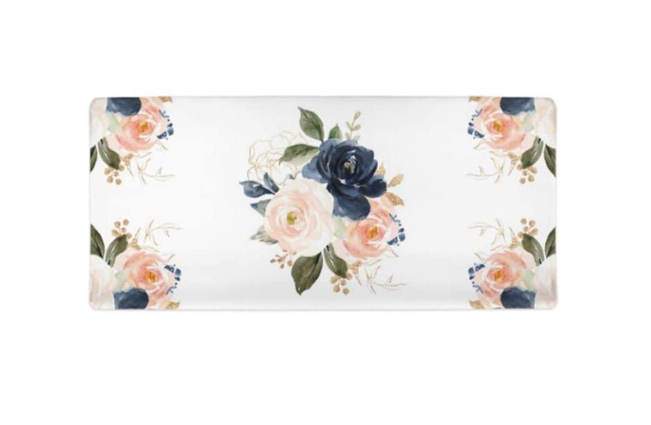 Floral Changing Pad Cover, Watercolor Navy Blush Pink Flowers, Baby Shower Gift  C137