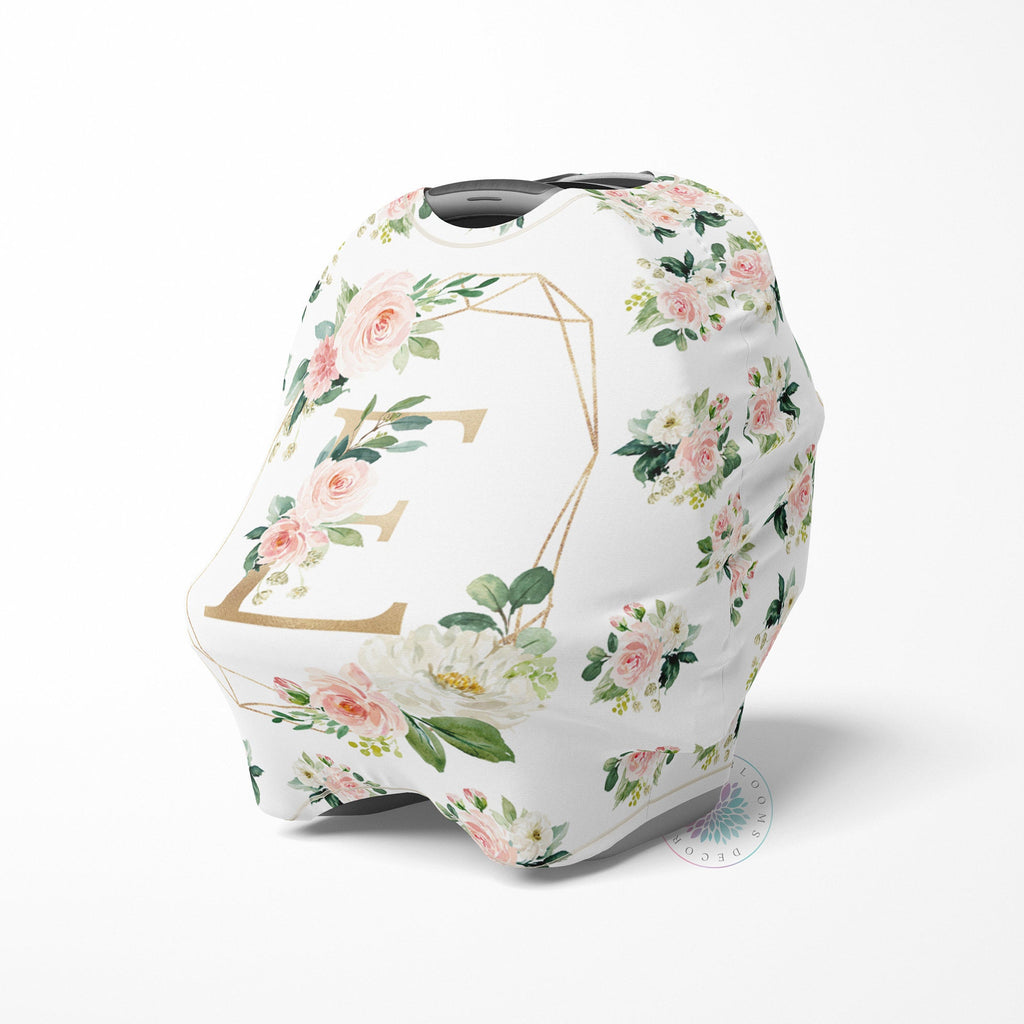 Blush Pink Floral Baby Car Seat Cover Canopy Monogram Flowers Shower Gift Shopping Cart Highchair Nursing Privacy Car Seat Cover C122