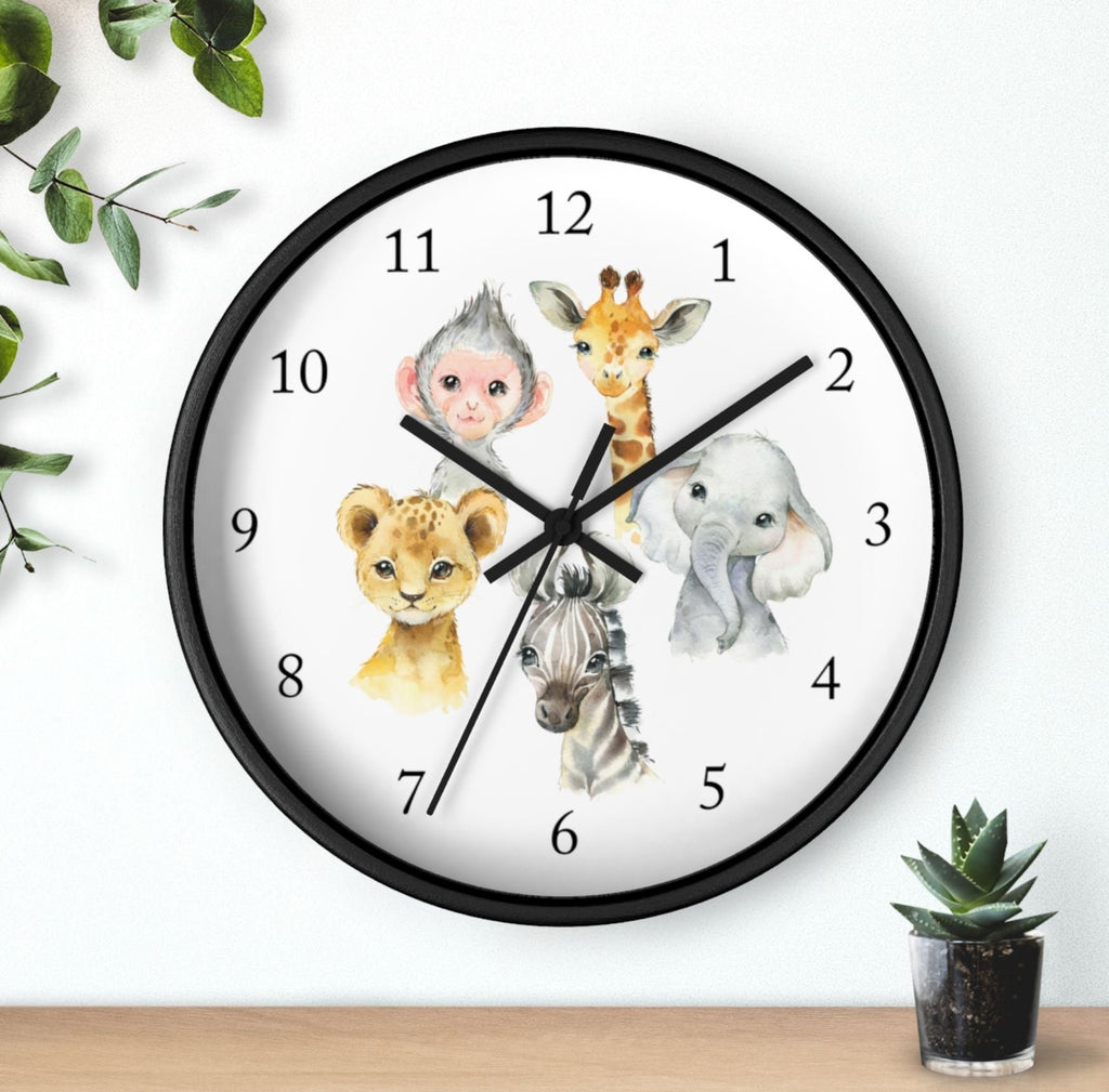 Safari Animals  Wall Clock, Jungle Nursery Wall Clock, Girl Boy Bedroom Decor, Zoo Animals Nursery Elephant Monkey Giraffe Zebra  Lion T 108