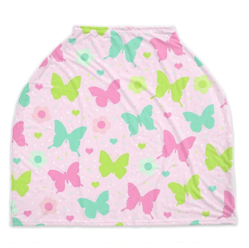Butterflies Flowers Baby Car Seat Cover Canopy  Floral Baby Shower Gift Shopping Cart Highchair Nursing Privacy Car Seat Cover C124