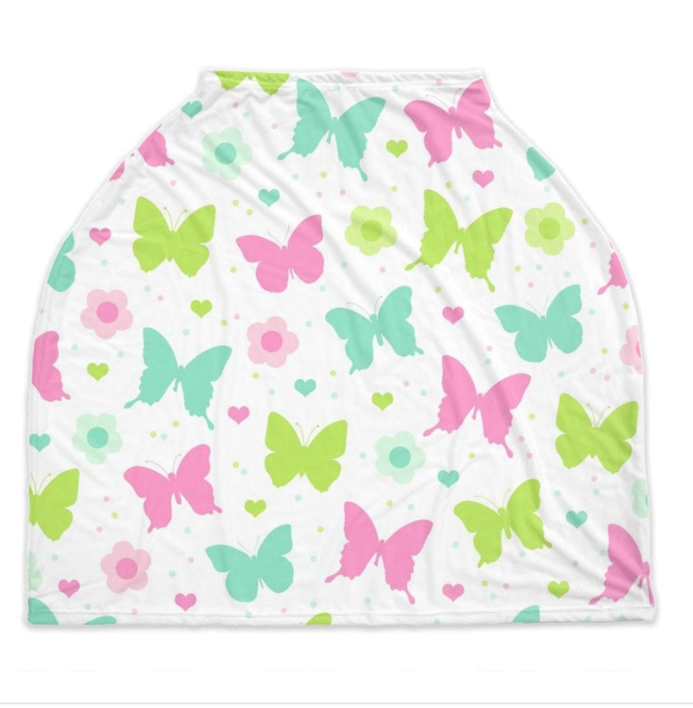 Butterflies Flowers Baby Car Seat Cover Canopy  Floral Baby Shower Gift Shopping Cart Highchair Nursing Privacy Car Seat Cover C125