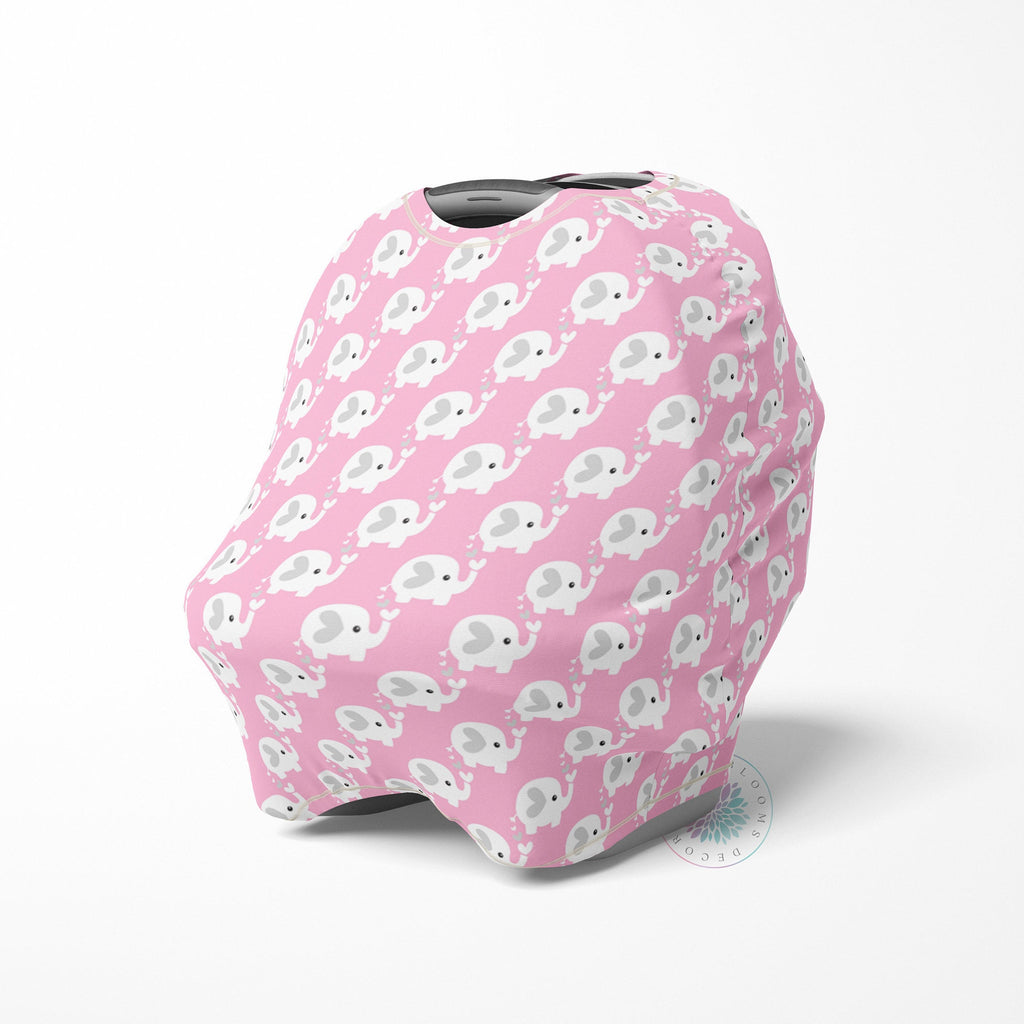 Elephants Baby Girl Car Seat Cover Canopy Pink Gray Elephants Baby Shower Gift Shopping Cart Highchair Nursing Privacy Car Seat Cover C127