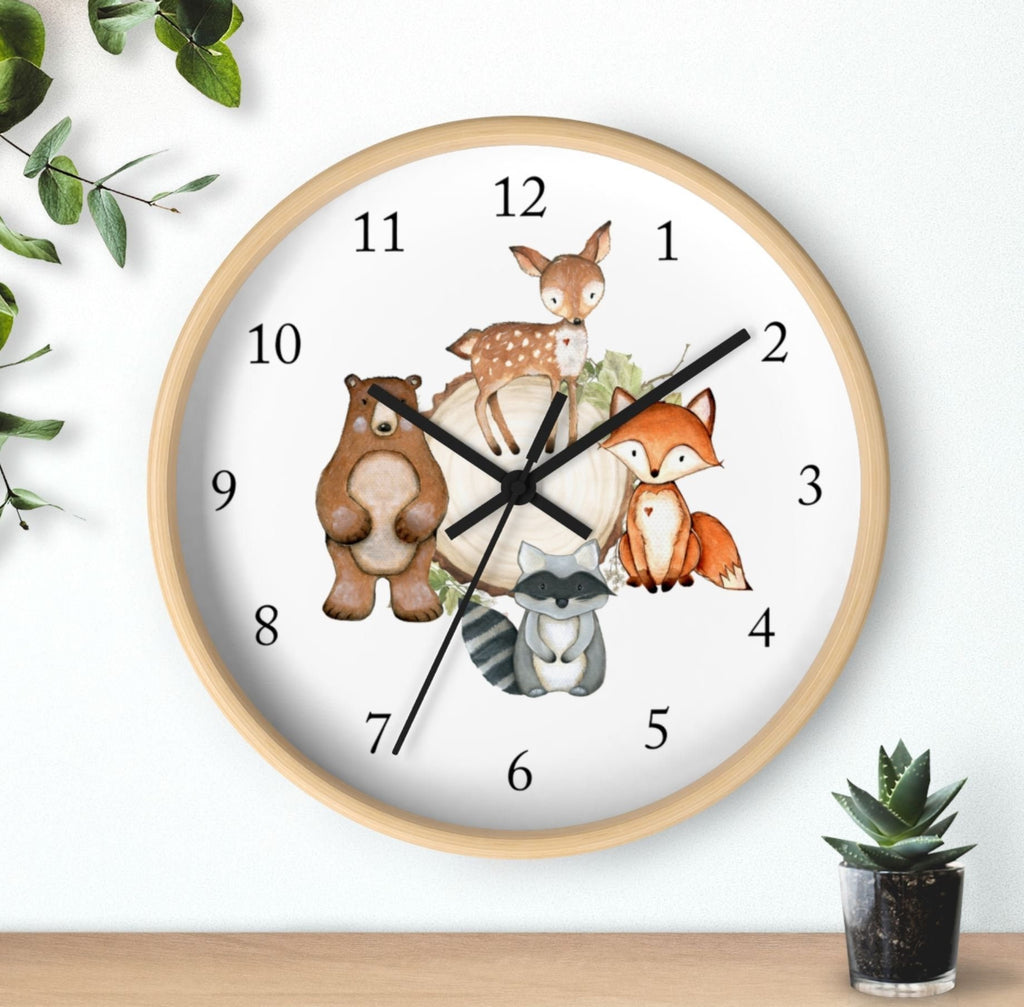 Woodland Animals Wall Clock, Watercolor  Nursery Wall Clock, Girl Bedroom Decor, Woodland Forest Animals Nursery Decor