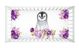 Penguin Baby Girl Crib Sheet Watercolor Purple Lavender Floral Newborn Toddler Flowers Shower Gift Nursery Crib Mattress Cover C146