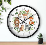Woodland Animals Wall Clock, Watercolor  Nursery Wall Clock, Girl Bedroom Decor, Woodland Forest Animals Nursery Decor